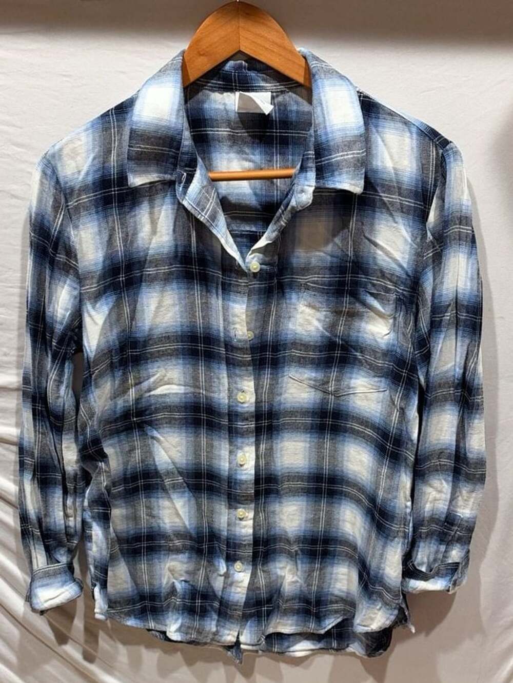 Gap The Easy Shirt Size S Blue Plaid Long Sleeve Button Down
